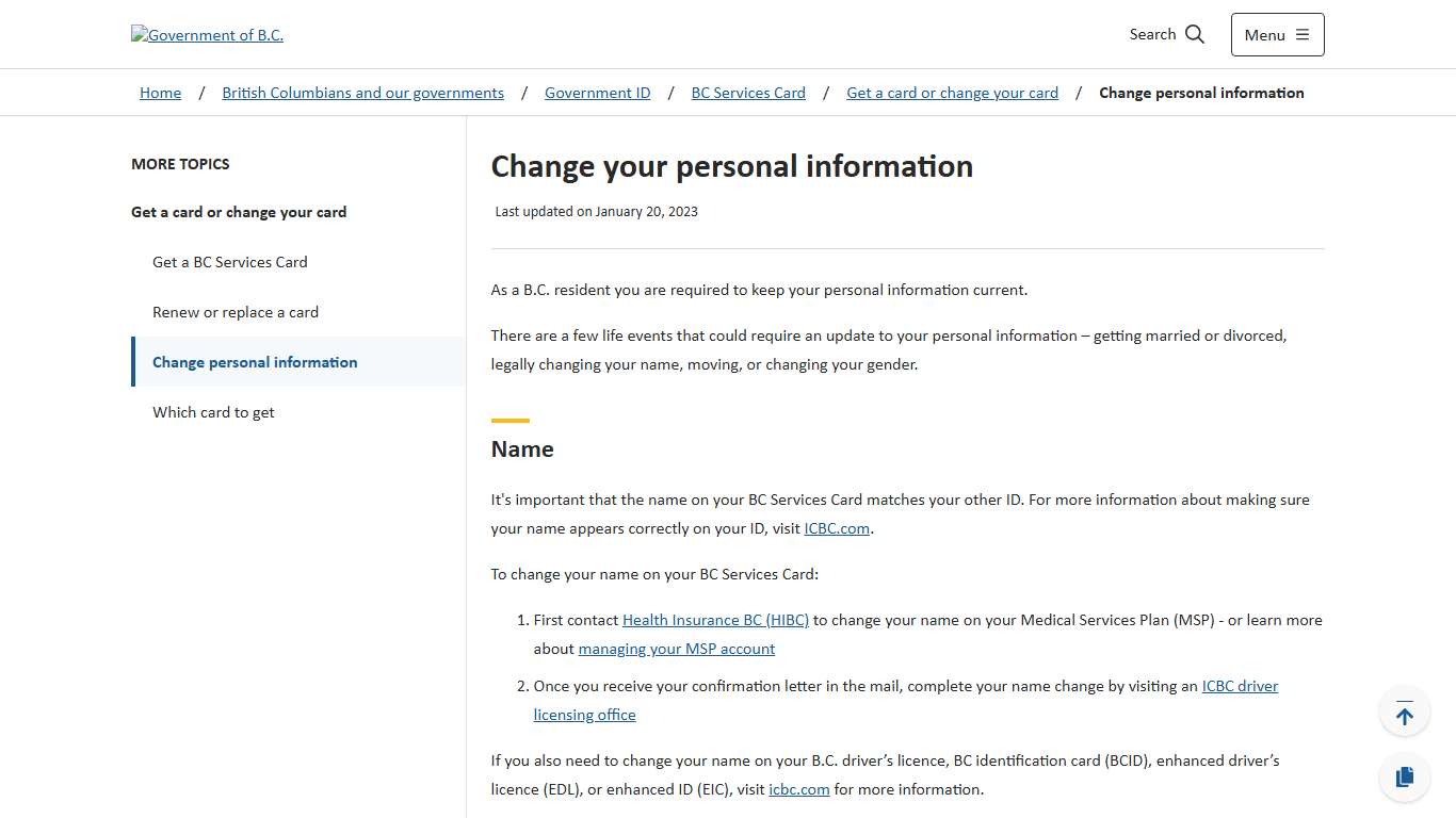 Change your personal information - Province of British Columbia